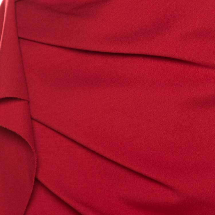Pre Owned Escada Lacquer Red Stretch Knit Draped Ranani Pencil Skirt M