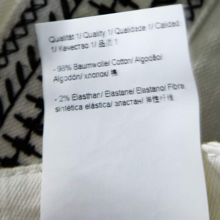 Pre Owned Escada White Contrast Embroidered Denim Straight Fit Jeans L
