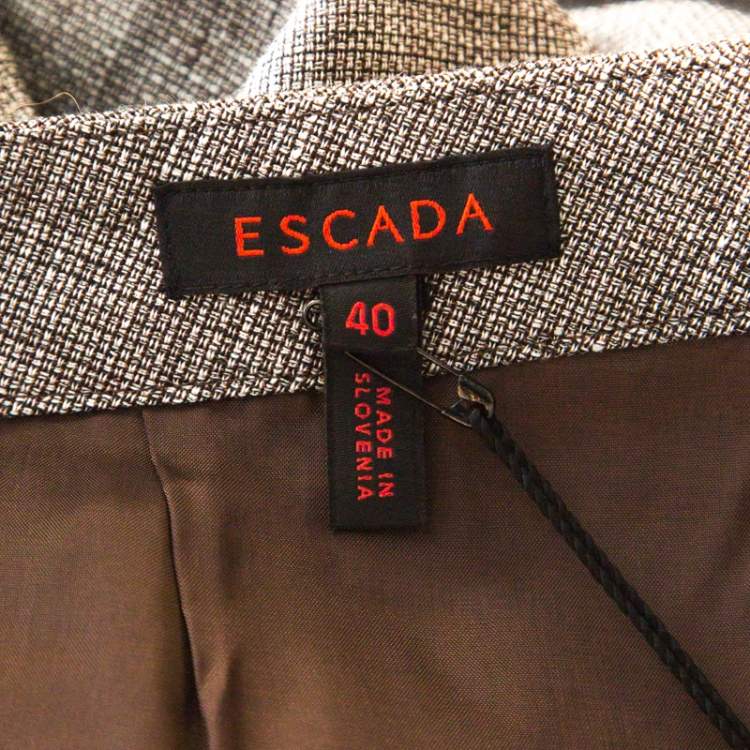 Pre Owned Escada Brown Basketweave Linen and Wool Wide Leg Hose Trousers XL
