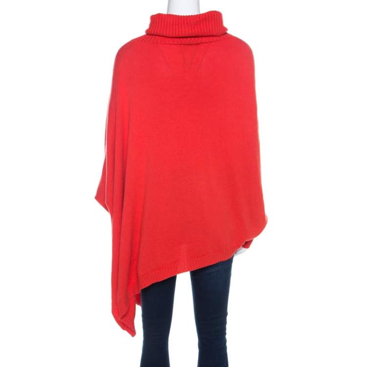 Pre Owned Escada Medium Orange Cashmere Wool Asymmetric Sleeve Oversized Turtleneck Sweater M