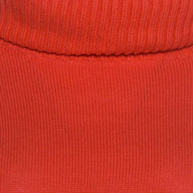 Pre Owned Escada Medium Orange Cashmere Wool Asymmetric Sleeve Oversized Turtleneck Sweater M