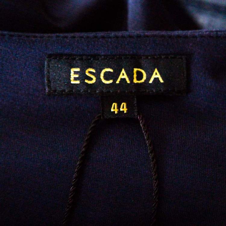 Pre Owned Escada Navy Blue Jersey Logo Buckle Detail Tanessa Tapered Pants XL