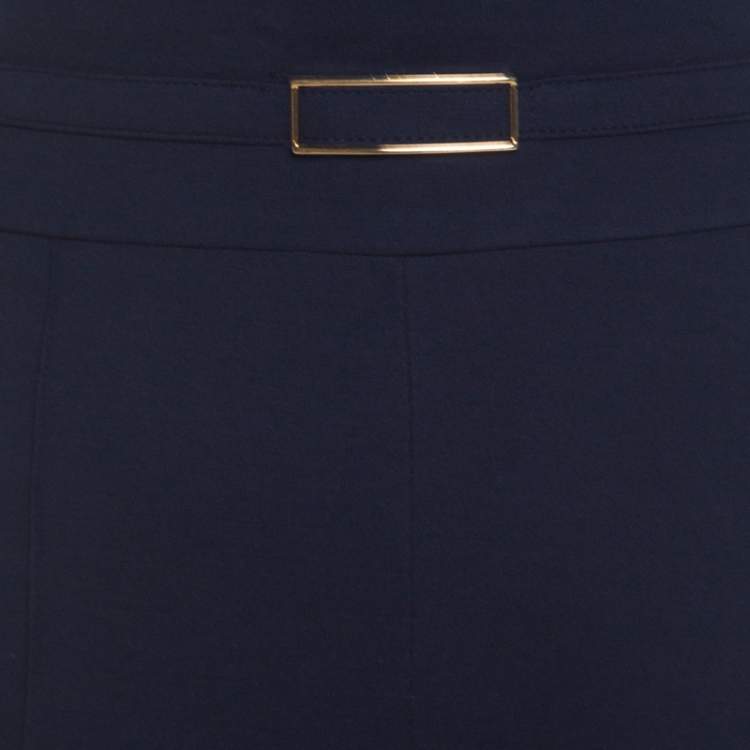 Pre Owned Escada Navy Blue Jersey Logo Buckle Detail Tanessa Tapered Pants XL