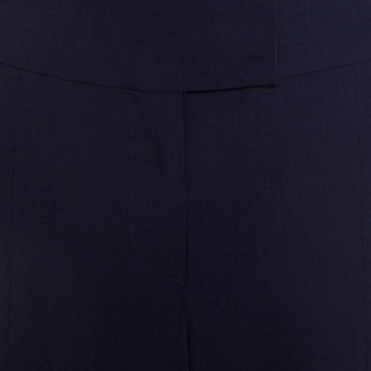 Pre Owned Escada Navy Blue Stretch Wool Crepe High Waist Peplum Hem Pants M