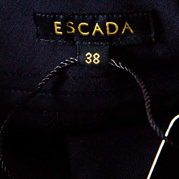 Pre Owned Escada Navy Blue Stretch Wool Crepe High Waist Cropped Tsava Trousers M