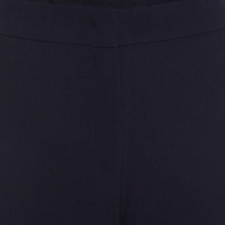 Pre Owned Escada Navy Blue Stretch Wool Crepe High Waist Cropped Tsava Trousers M