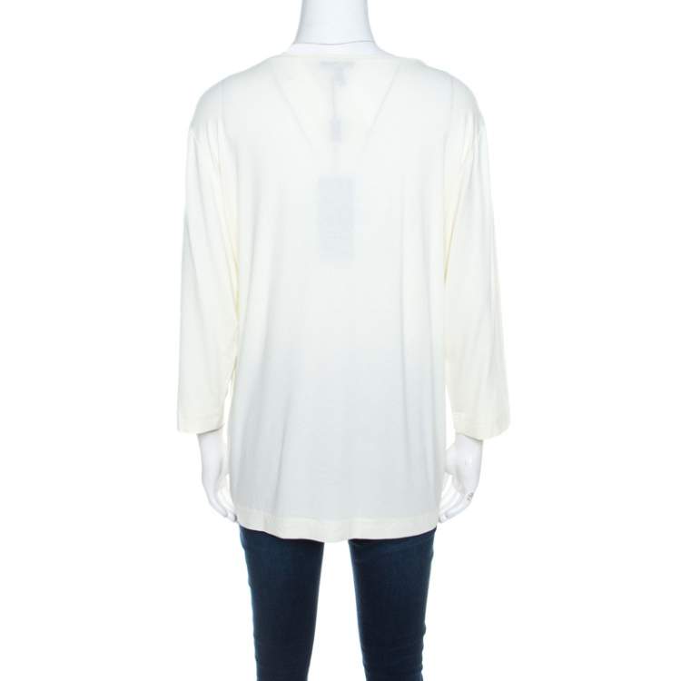 مملوكة مسبقًا Escada Buttercream Stretch Knit Long Sleeve Jersey Top XXL 