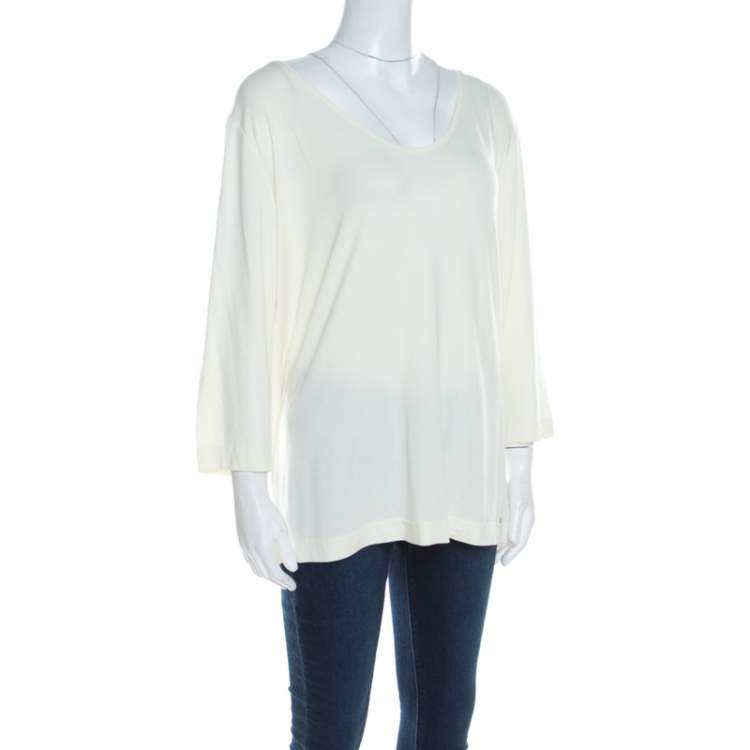 مملوكة مسبقًا Escada Buttercream Stretch Knit Long Sleeve Jersey Top XXL 