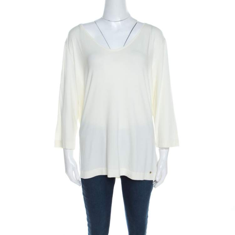 مملوكة مسبقًا Escada Buttercream Stretch Knit Long Sleeve Jersey Top XXL 