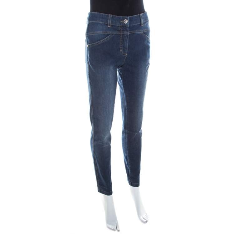 Escada Indigo Faded Effect Denim Sequined Back Pocket Detail Skinny Jeans S  Escada