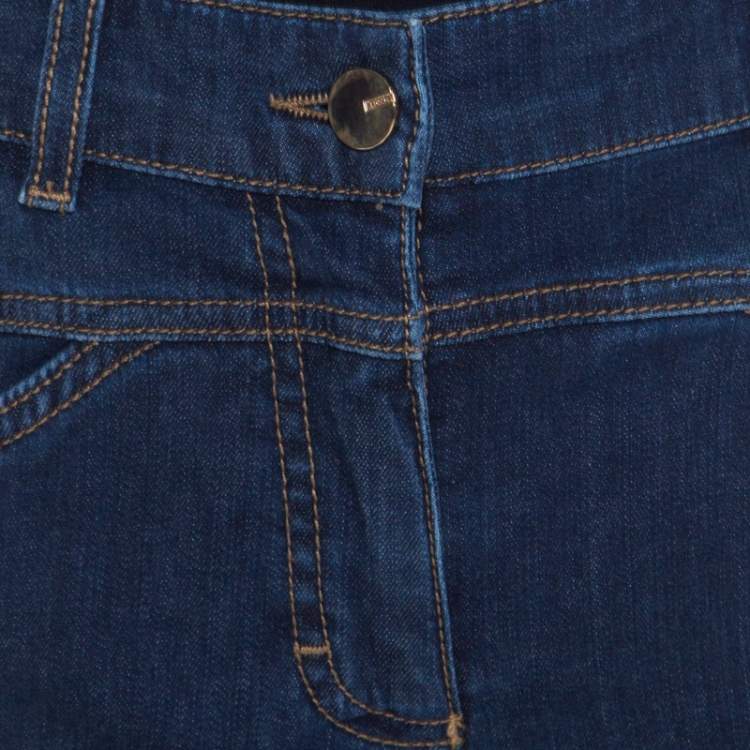 Pre Owned Escada Indigo Faded Effect Denim Cropped Skinny Jeans S