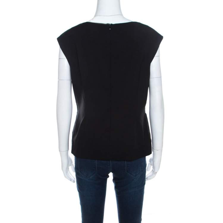 Pre Owned Escada Black Crepe Sleeveless Pleated Peplum Blouse L