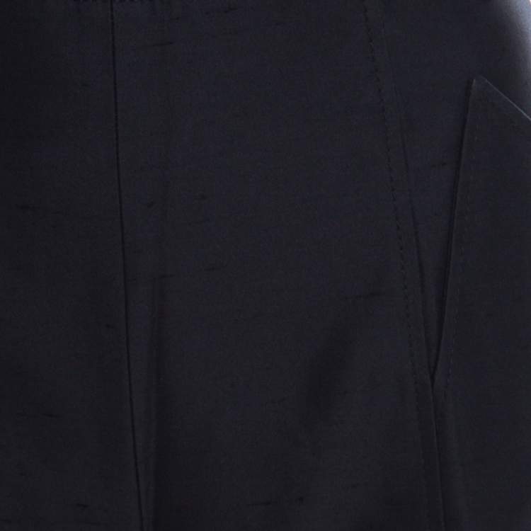 Pre Owned Escada Black Slub Cotton and Silk High Waist Straight Leg Pants M