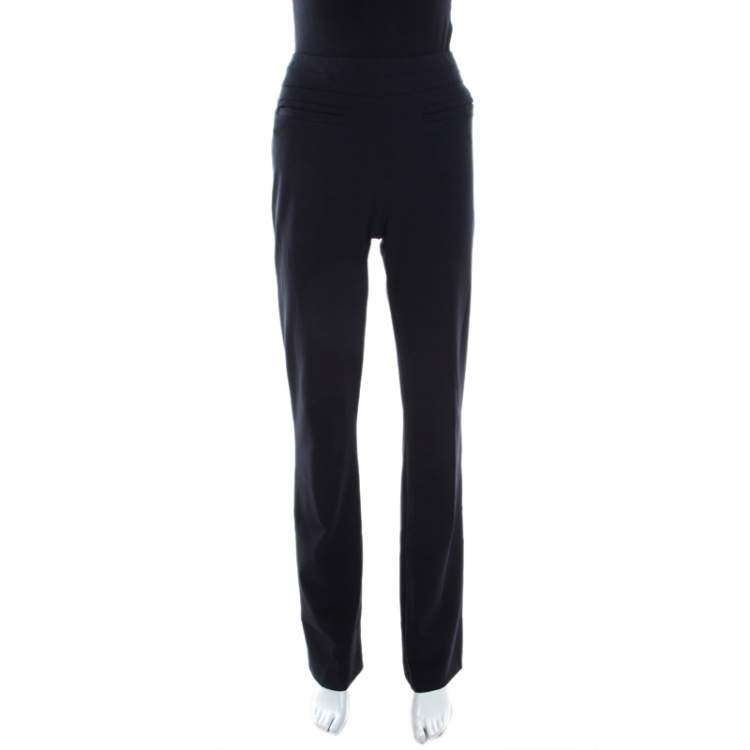 Pre Owned Escada Navy Blue Stretch Crepe Straight Leg Tritara Trousers M