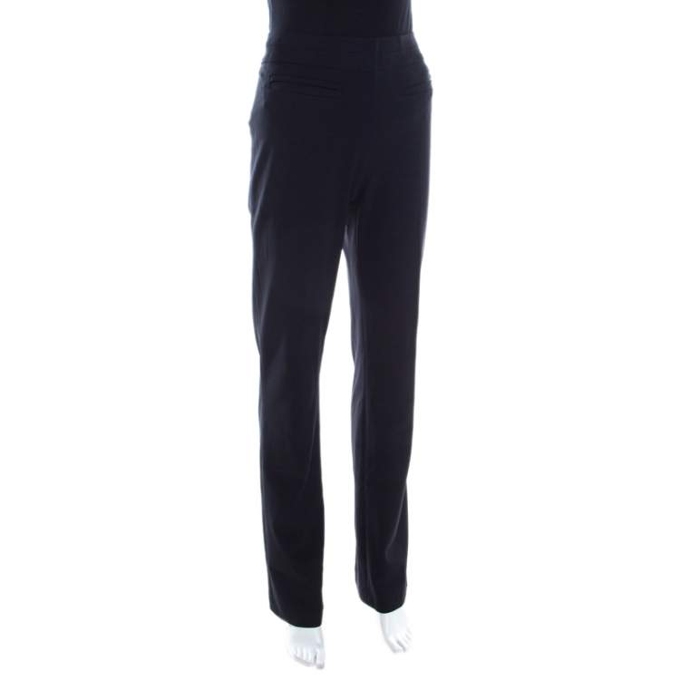 Pre Owned Escada Navy Blue Stretch Crepe Straight Leg Tritara Trousers M