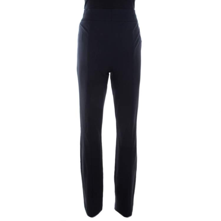 Pre Owned Escada Navy Blue Stretch Crepe Straight Leg Tritara Trousers M