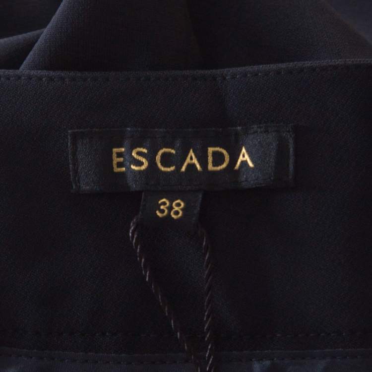 Pre Owned Escada Navy Blue Stretch Crepe Straight Leg Tritara Trousers M