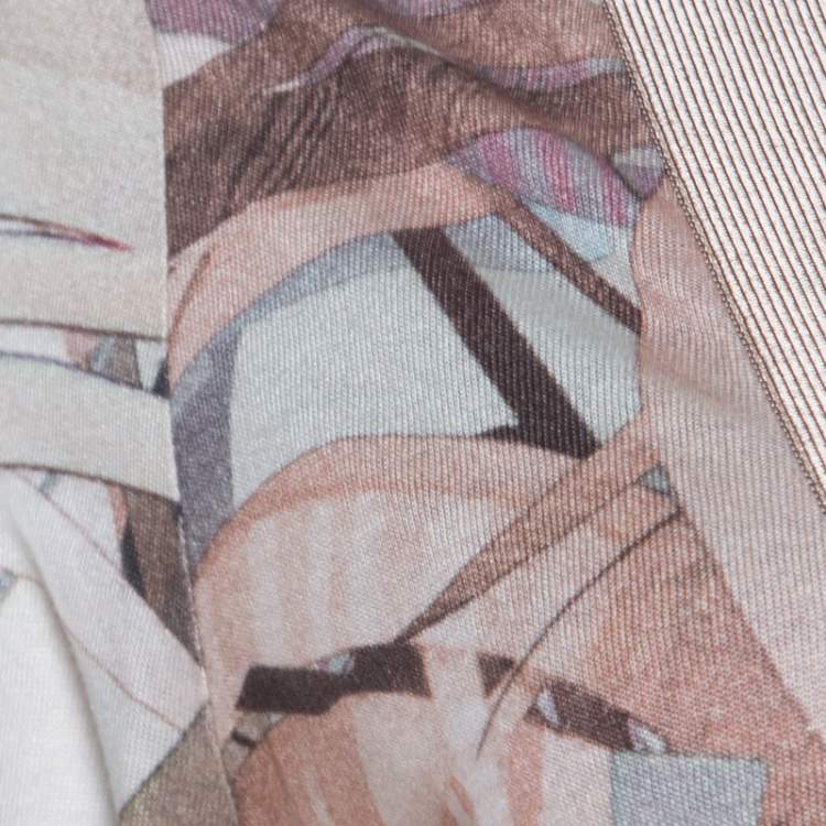 Pre Owned Escada Feather Brown Abstract Print Knit Button Front Soad Cardigan S