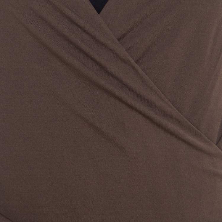 Pre Owned Escada Olive Green Stretch Knit Draped Faux Wrap Bodice Top M