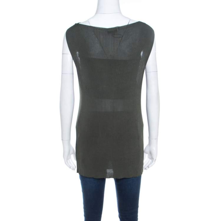 Pre Owned Escada Cactus Green Rib Knit Cowl Neck Detail Sleeveless Selali Blouse XL