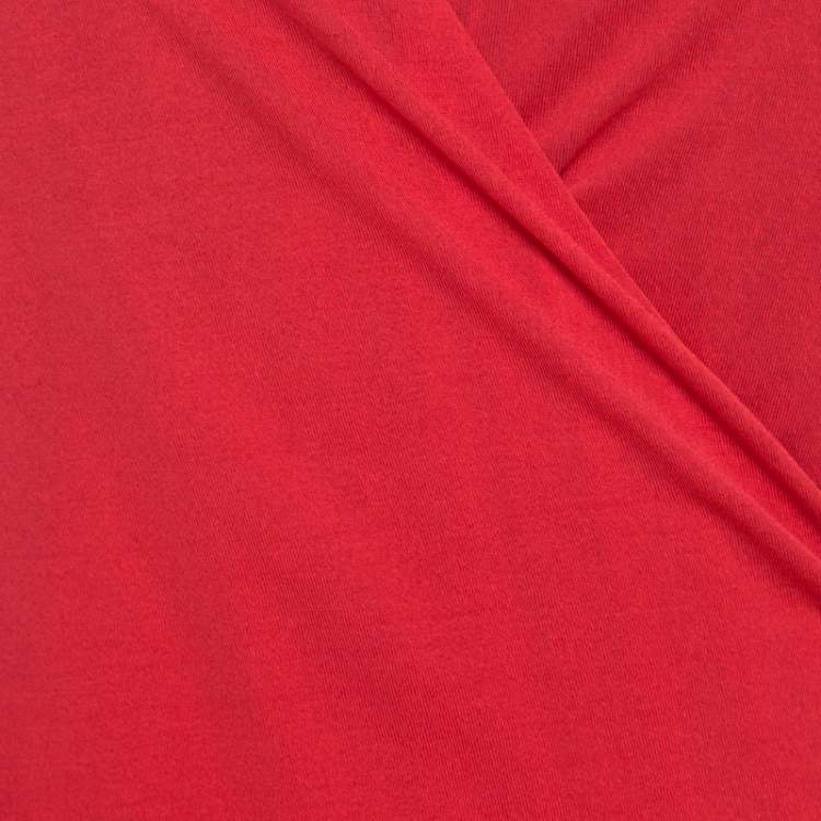 Pre Owned Escada Lipstick Red Stretch Knit Draped Faux Wrap Bodice Top M