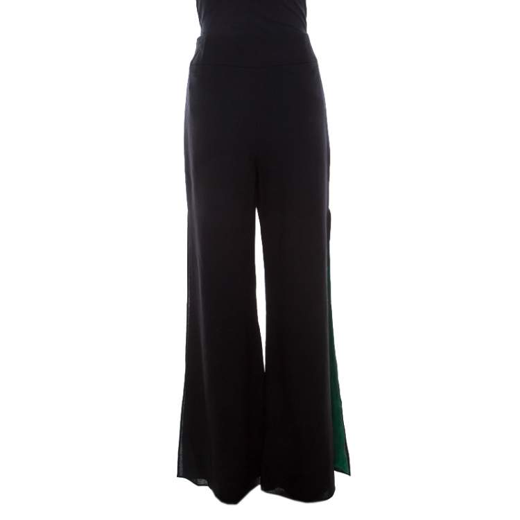 Pre Owned Escada Black Crepe Wool Contrast Silk Lined Side Slit Detail Hose Trousers M
