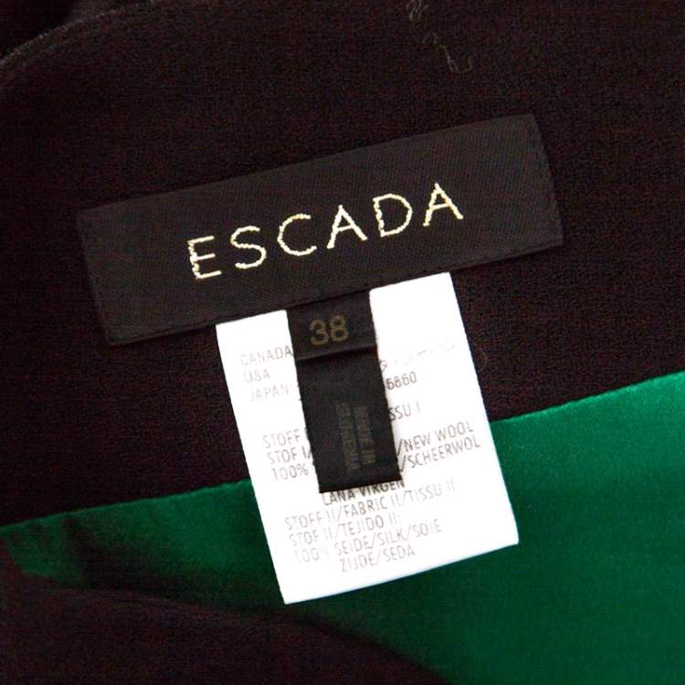 Pre Owned Escada Black Crepe Wool Contrast Silk Lined Side Slit Detail Hose Trousers M