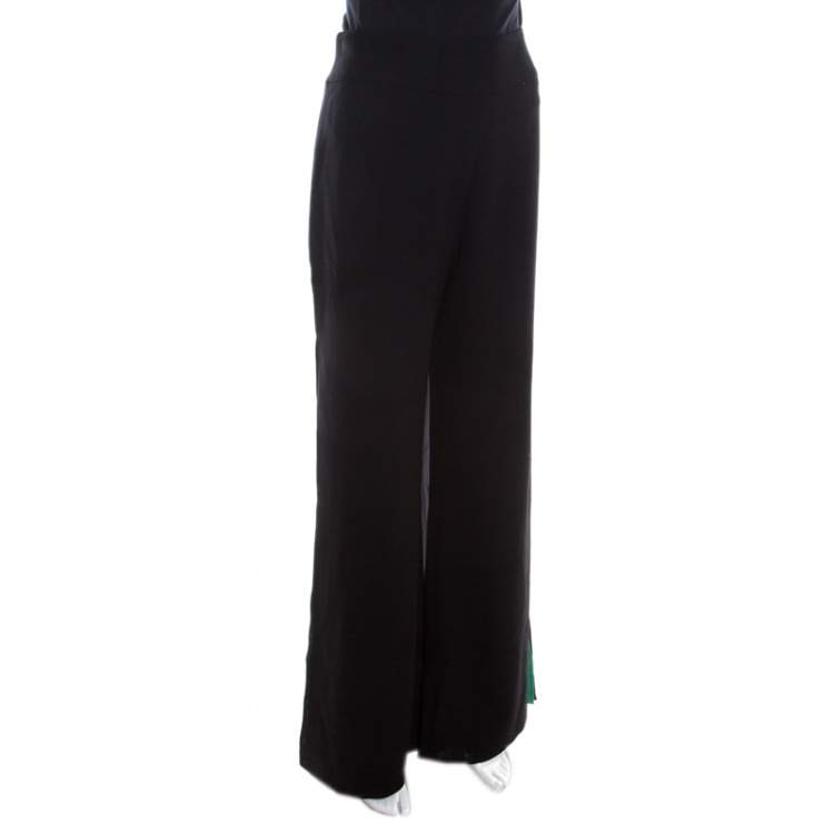 Pre Owned Escada Black Crepe Wool Contrast Silk Lined Side Slit Detail Hose Trousers M