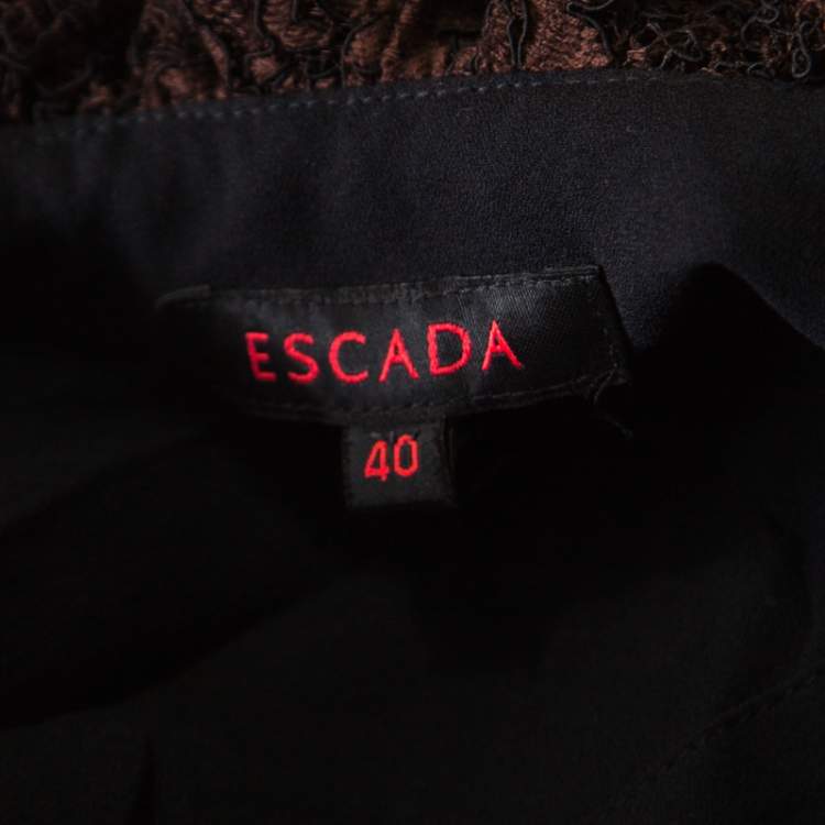 Pre Owned Escada Brown Floral Cotton Lace Babydoll Top L