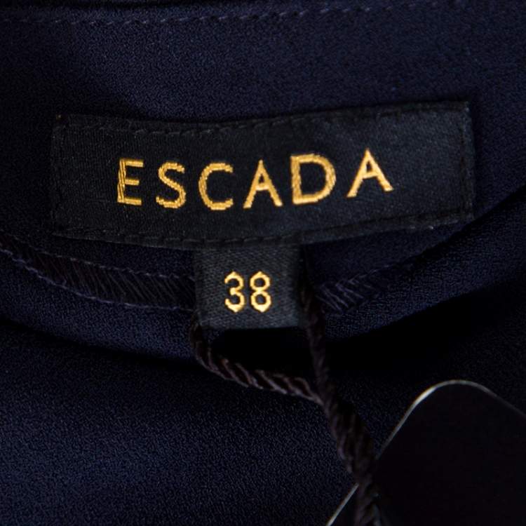 Pre Owned Escada Navy Blue Pleated Crepe Honeycomb Smocking Detail One Shoulder Nienke Top M