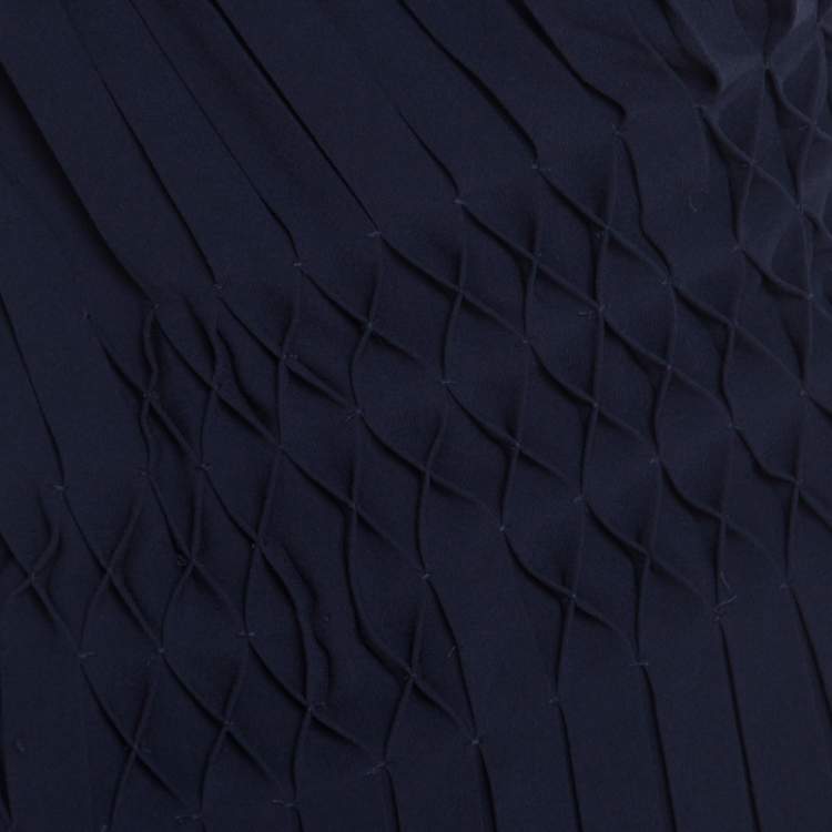 Pre Owned Escada Navy Blue Pleated Crepe Honeycomb Smocking Detail One Shoulder Nienke Top M