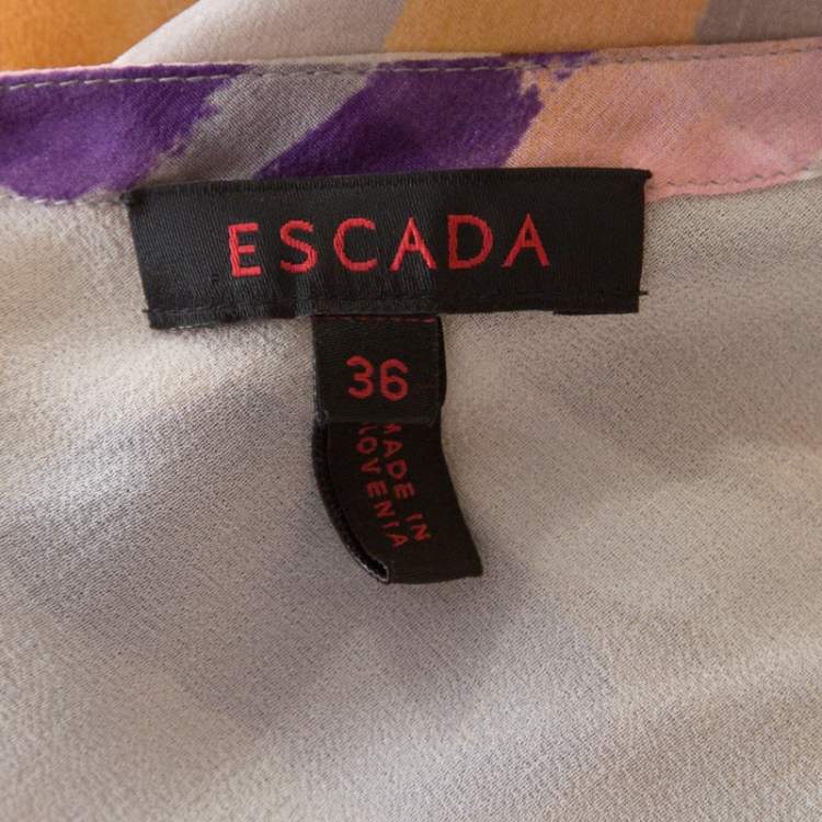 Pre Owned Escada Multicolor Brushstroke Print Silk Ruched Front Flared Skirt M
