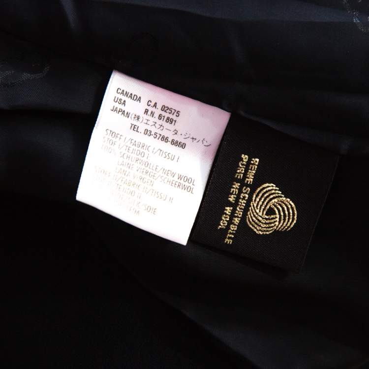 Pre Owned Escada Navy Blue Crepe Wool Embroidered Cuff Trim Button Front Blazer M