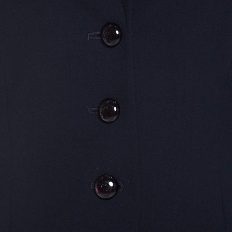 Pre Owned Escada Navy Blue Crepe Wool Embroidered Cuff Trim Button Front Blazer M