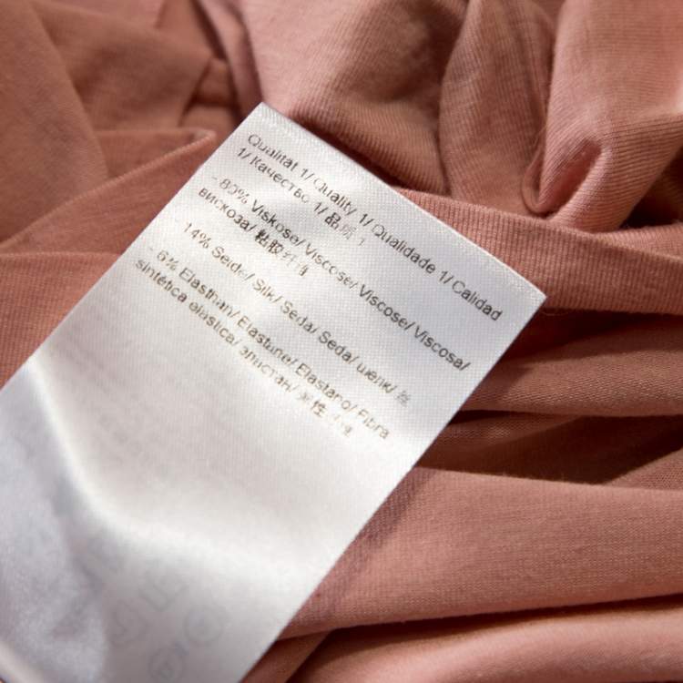 Pre Owned Escada Bellini Pink Diamond Pattern Pleated Jersey Cap Sleeve Estrelle Top M