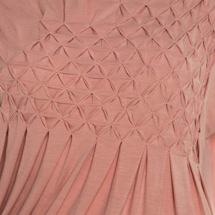 Pre Owned Escada Bellini Pink Diamond Pattern Pleated Jersey Cap Sleeve Estrelle Top M