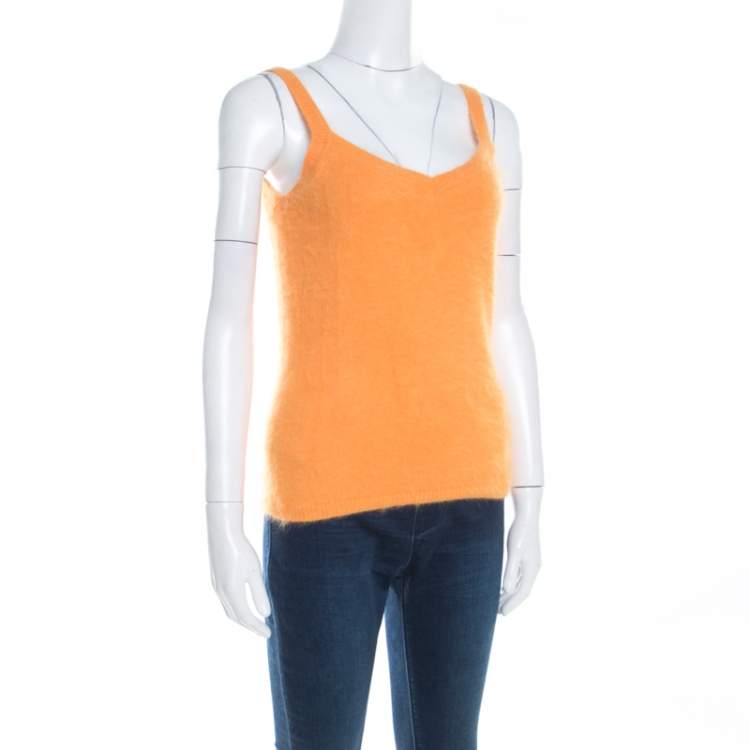 Pre Owned Escada Yellow Angora Rib Knit Silk Lined Fuzzy Tank Top M