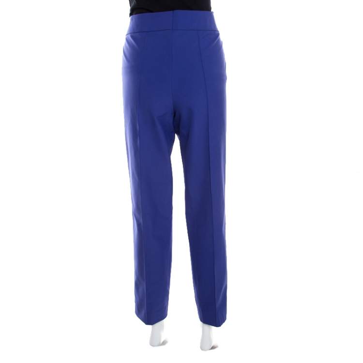 Pre Owned Escada Ink Blue Crepe Stretch Tapered Tineka Trousers XL