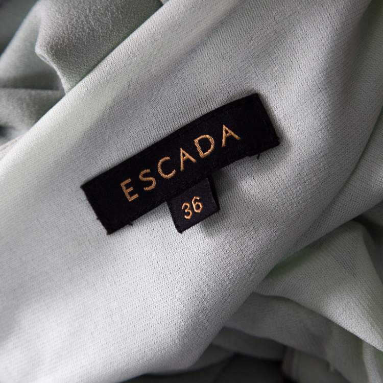 Pre Owned Escada Pistachio Green Crepe Contrast Trim Draped Sleeveless Doutzen Dress M