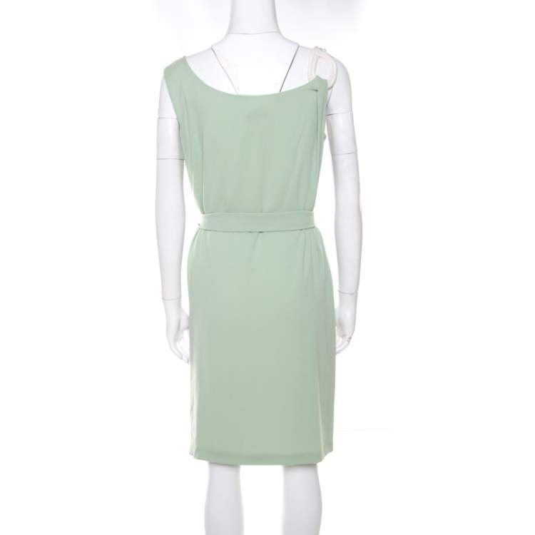 Pre Owned Escada Pistachio Green Crepe Contrast Trim Draped Sleeveless Doutzen Dress M