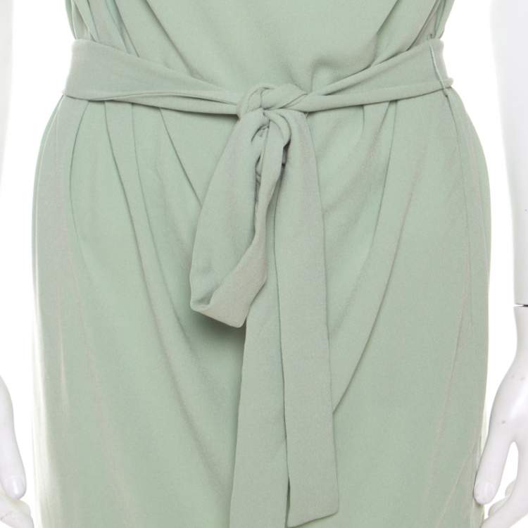 Pre Owned Escada Pistachio Green Crepe Contrast Trim Draped Sleeveless Doutzen Dress M