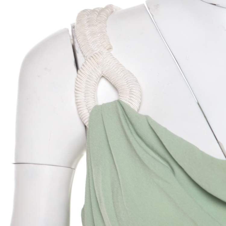 Pre Owned Escada Pistachio Green Crepe Contrast Trim Draped Sleeveless Doutzen Dress M