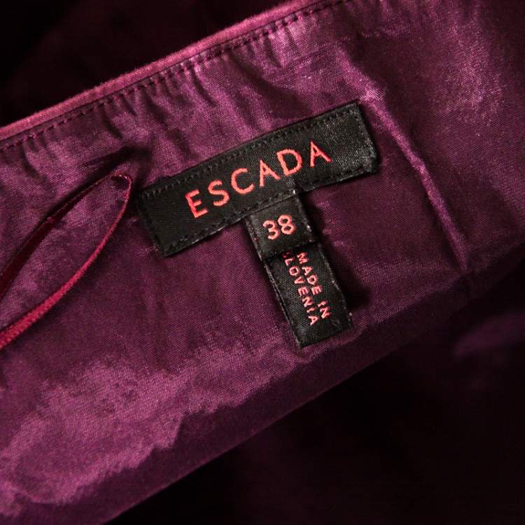 Pre Owned Escada Purple Cotton Stretch Pleated Bodice Detail Sleeveless Pencil Dress M