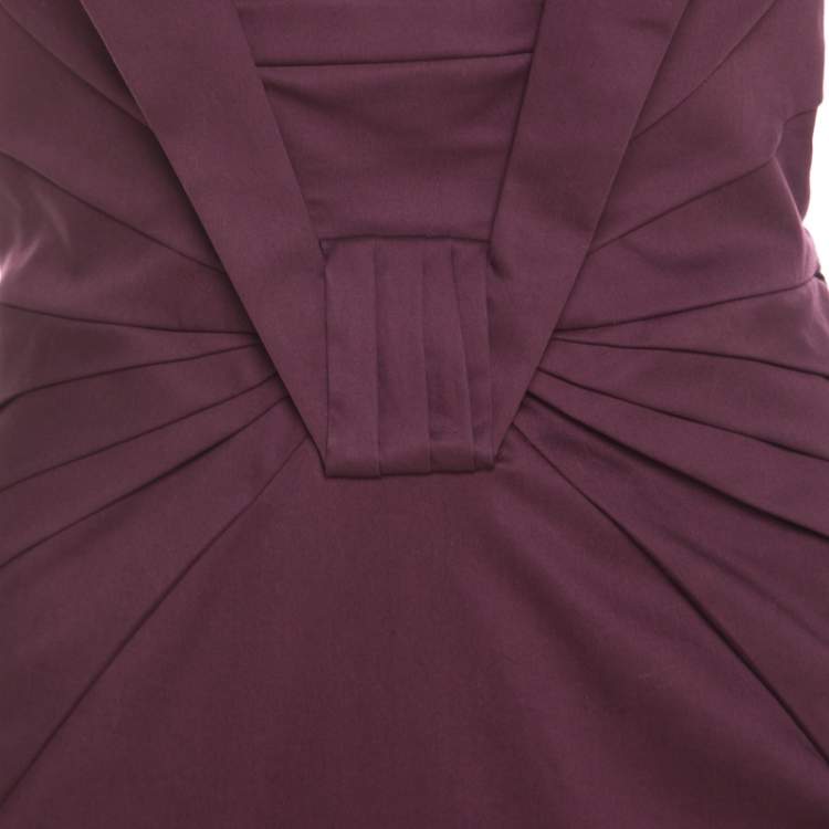 Pre Owned Escada Purple Cotton Stretch Pleated Bodice Detail Sleeveless Pencil Dress M