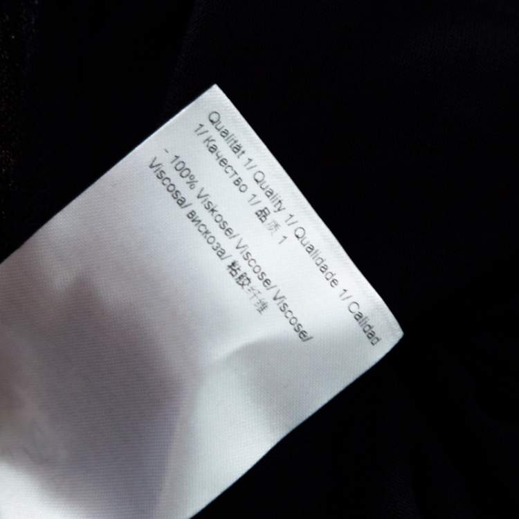 Pre Owned Escada Navy Blue Striped Foil Print Jersey Draped One Shoulder Eyline Dress M