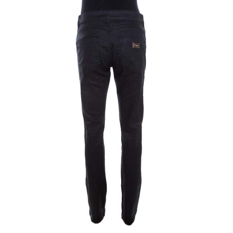 Pre Owned Escada Black Glitter Denim High Rise Straight Leg Jeans M
