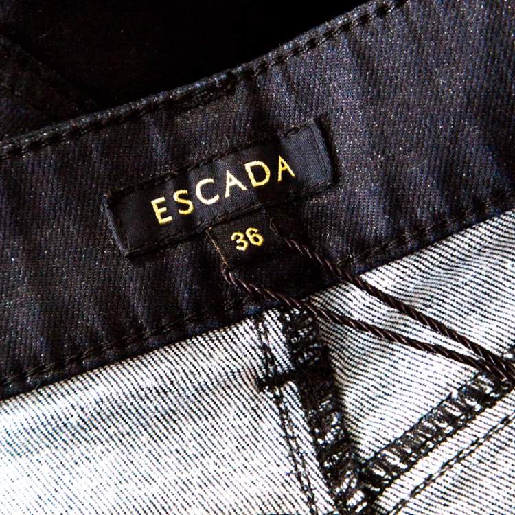 Pre Owned Escada Black Glitter Denim High Rise Straight Leg Jeans M
