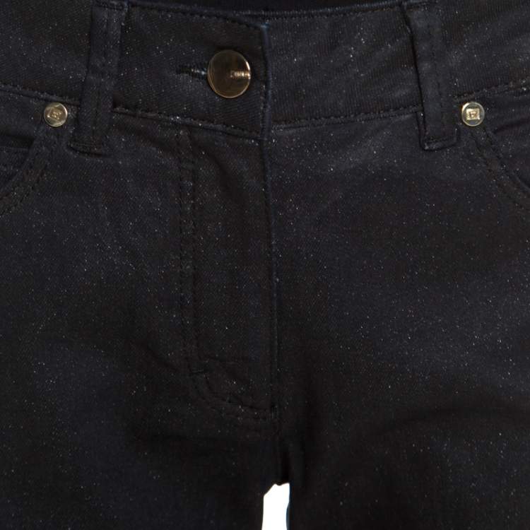 Pre Owned Escada Black Glitter Denim High Rise Straight Leg Jeans M