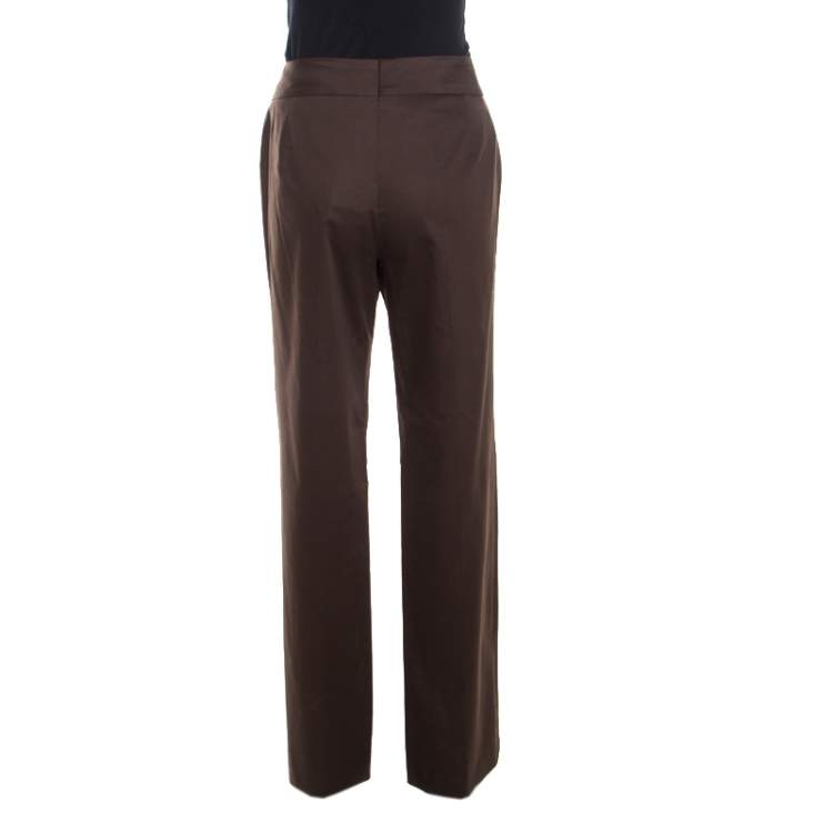 Pre Owned Escada Brown Stretch Cotton High Waist Straight leg Trousers M 