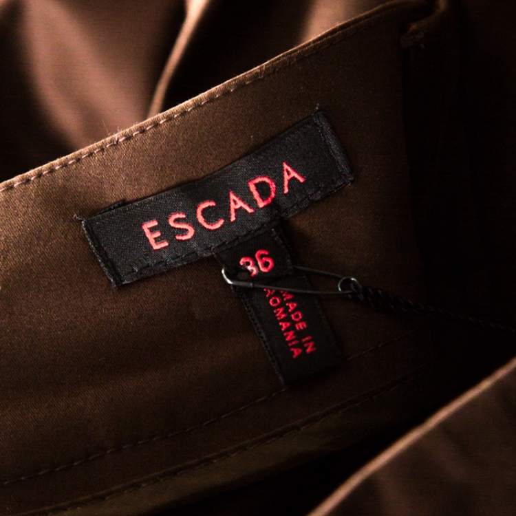 Pre Owned Escada Brown Stretch Cotton High Waist Straight leg Trousers M 